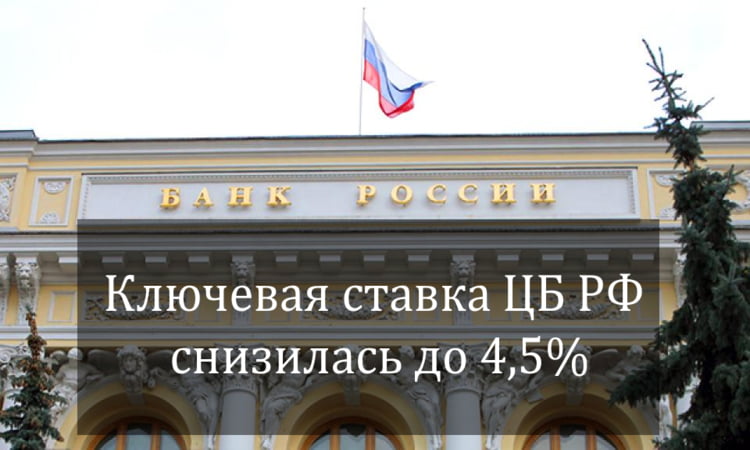 Ключевая ставка снижена до 4,5% годовых