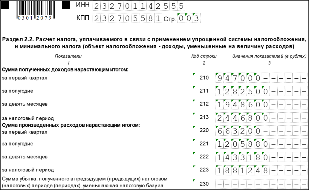 Образец заполнения декларации доход минус расход