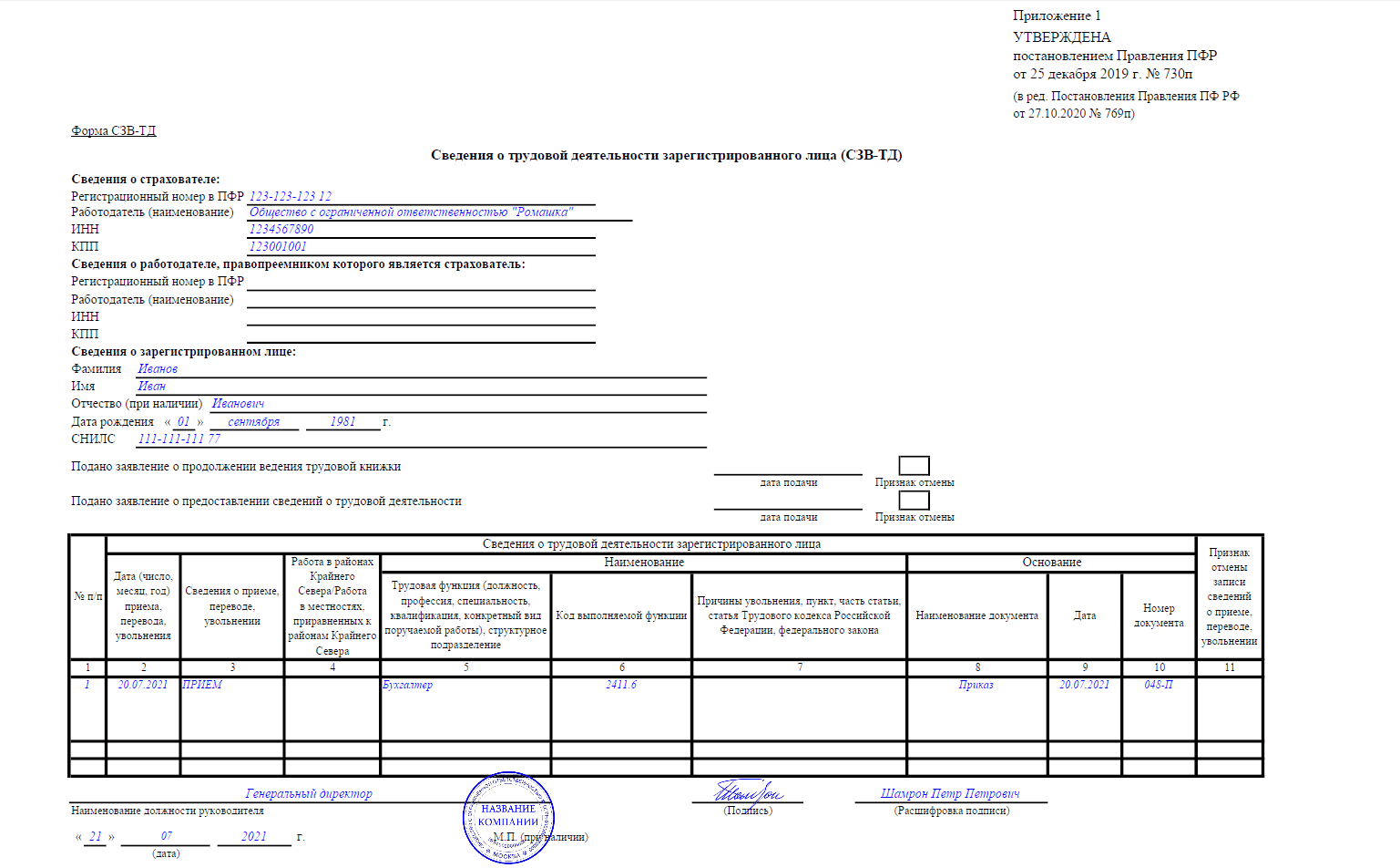 Сзв тд код выполняемой. Форма СЗВ-ТД образец. СЗВ-ТД форма 2022. СЗВ-ТД образец заполнения при увольнении. СЗВ-ТД 2021.